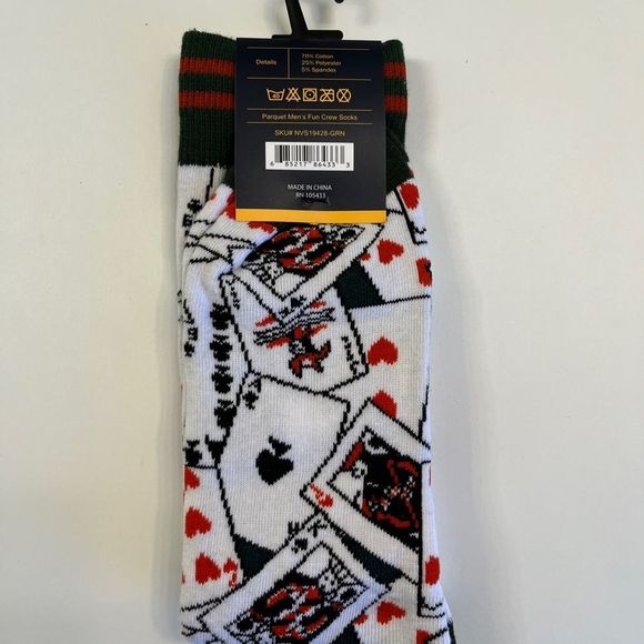 Men's Crew Socks -Playing Cards- White/ Red/ Green -NWT - Picture 3 of 4